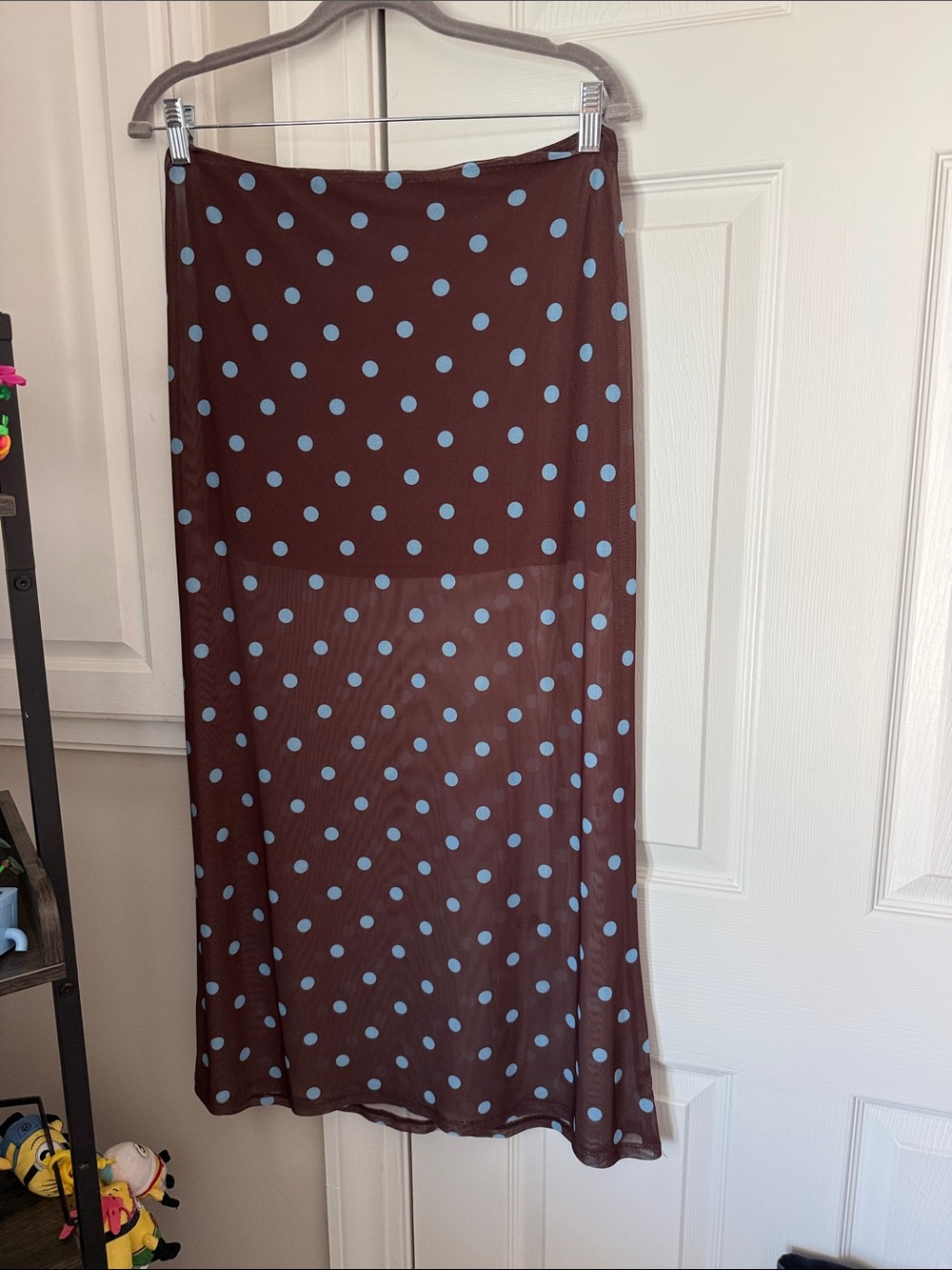 Le Lis Brown Midi Skirt with Light Blue Polka Dots